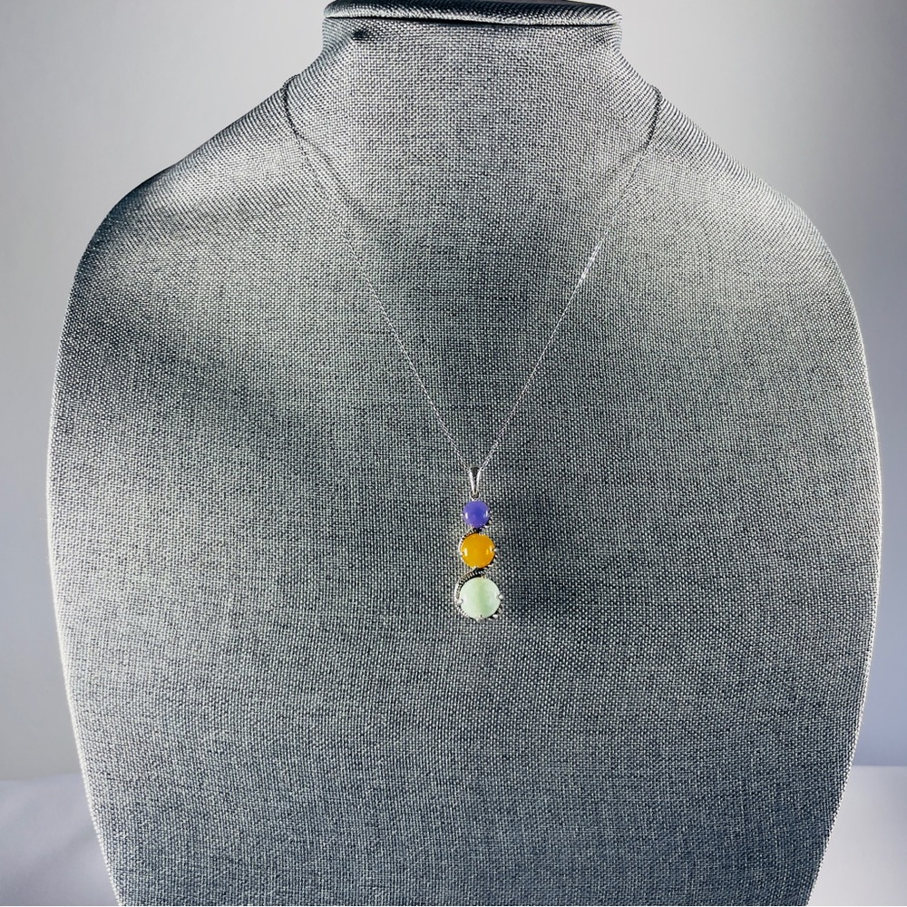 Jade Sterling Silver Tri-color Pendant Chakra 18" Necklace - Picture 5 of 16